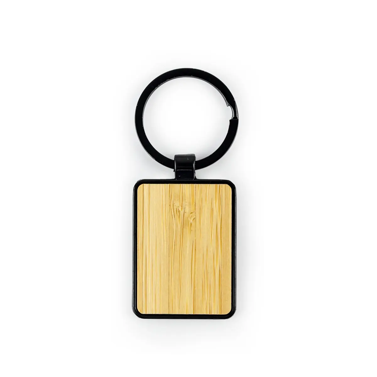 Rectangle Bamboo Metal Keychain